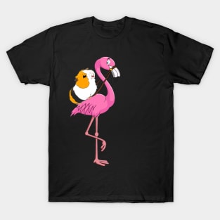 Guinea Pig Rider Flamingo Funny T-Shirt